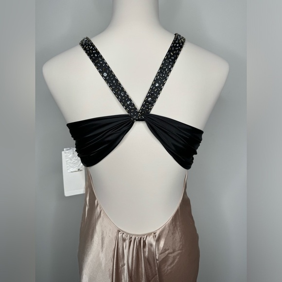 Vintage NWT Adrianna Papell Champagne Black Asymmetrical Neckline Gown Dress - Picture 13 of 14